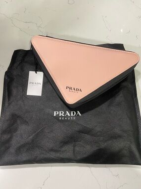 Prada Pink and Black Triangle Cosmetic Pouch